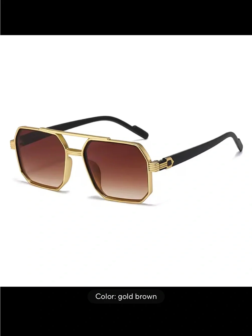 Men's Square Gold Frame Sunglasses with Black Lenses